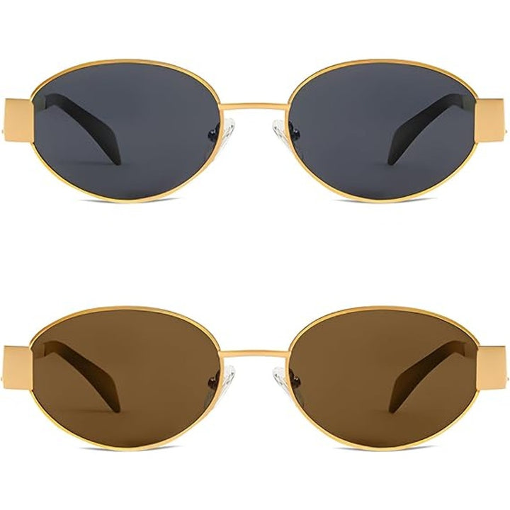 New Butaby Womens 2 Pairs Retro Oval UV400 Protection Gold Rim Sunglasses