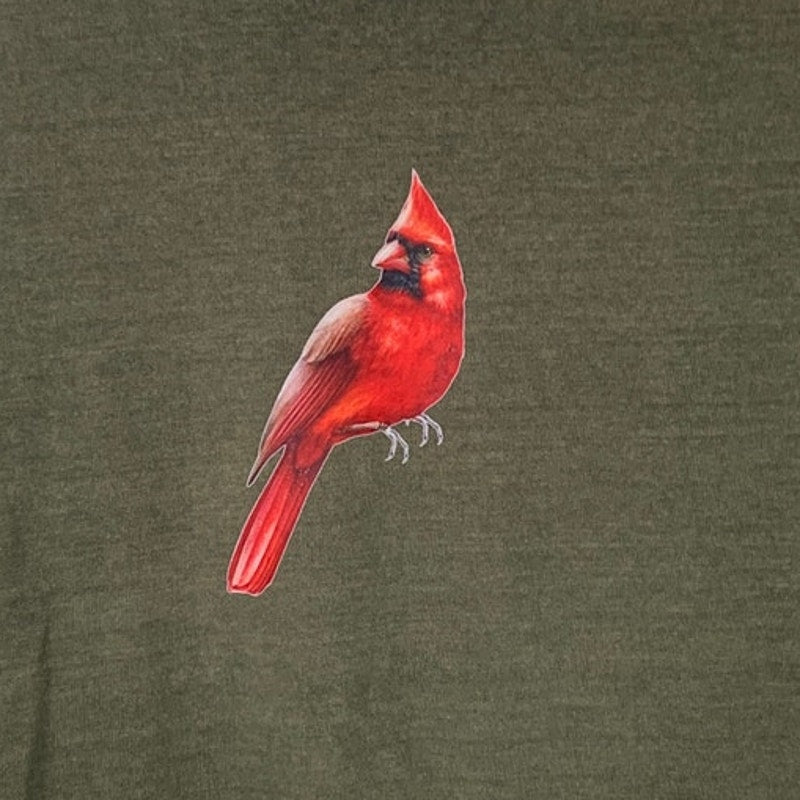 New Upcycled Hand Printed Womens Medium Red Cardinal Bird Rugged Style Tee Shirt