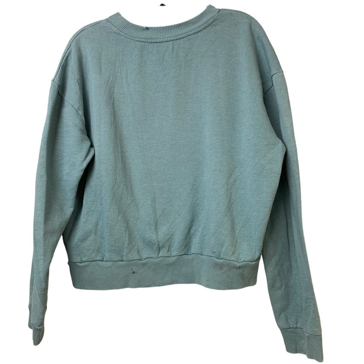 Upcycled Hand Printed Womens Large Blue Winter Polar Bear Cropped Sweatshirt