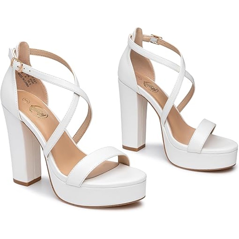 Trary Womens Size 7.5 White Open Toe Ankle Strap 4.5" Platform Heel Sandal Shoes