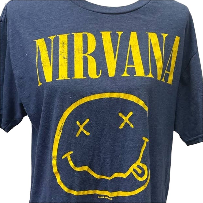 2016 Nirvana Mens Large Smiley Face Short Sleeve PolyCotton Crew Neck Tee Shirt
