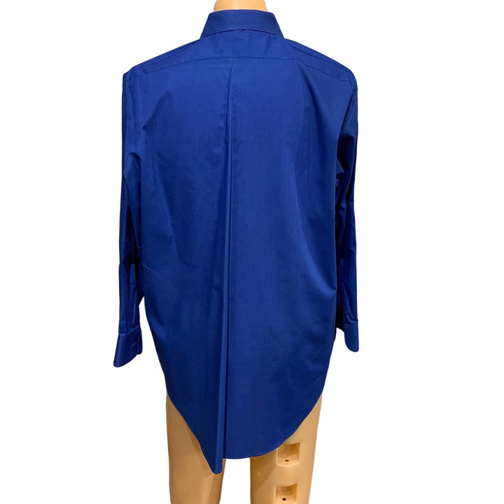 Perry Ellis Large PolyBlend Long Sleeve 38/39 Mens Blue Formal Tuxedo Shirt