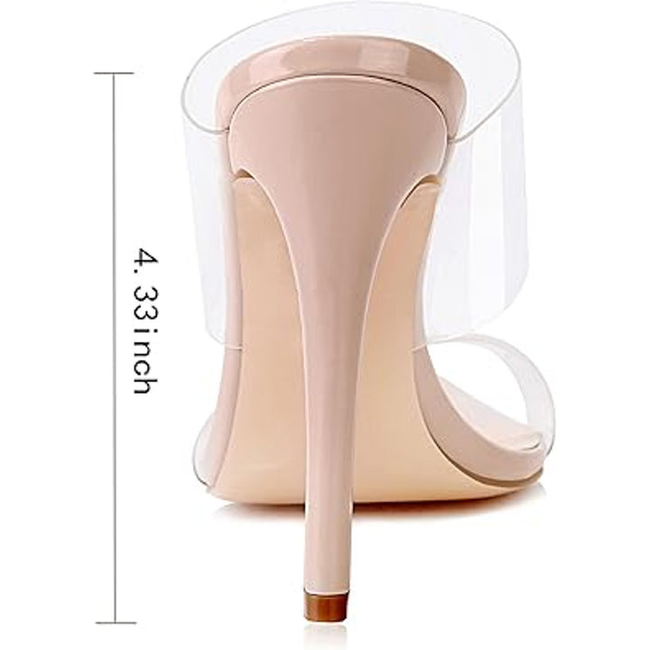 Vivianly Womens Size 9.5 Clear Strap Slide On Open Toe 4.75" Heel Sandal Shoes