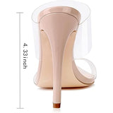 Vivianly Womens Size 9.5 Clear Strap Slide On Open Toe 4.75" Heel Sandal Shoes