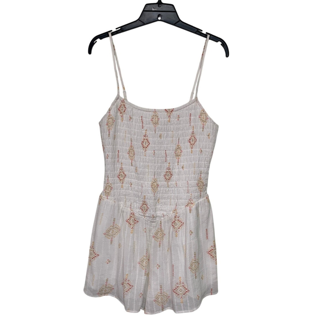 American Eagle White Aztec Triangle Smocked Romper, Women&