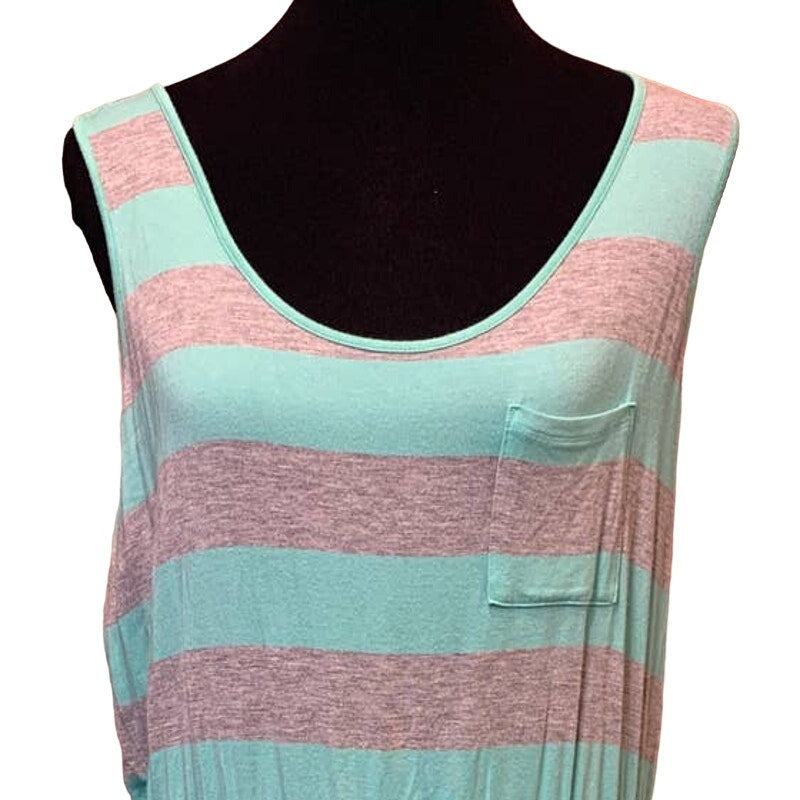 Olive &amp; Oak XL Striped Sleeveless Rayon Blend Stretchy Tee Shirt Dress w Tie
