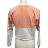 Rue 21 Womens Small PolyCotton Color Block Long Sleeve Crew Neck Cropped Shirt