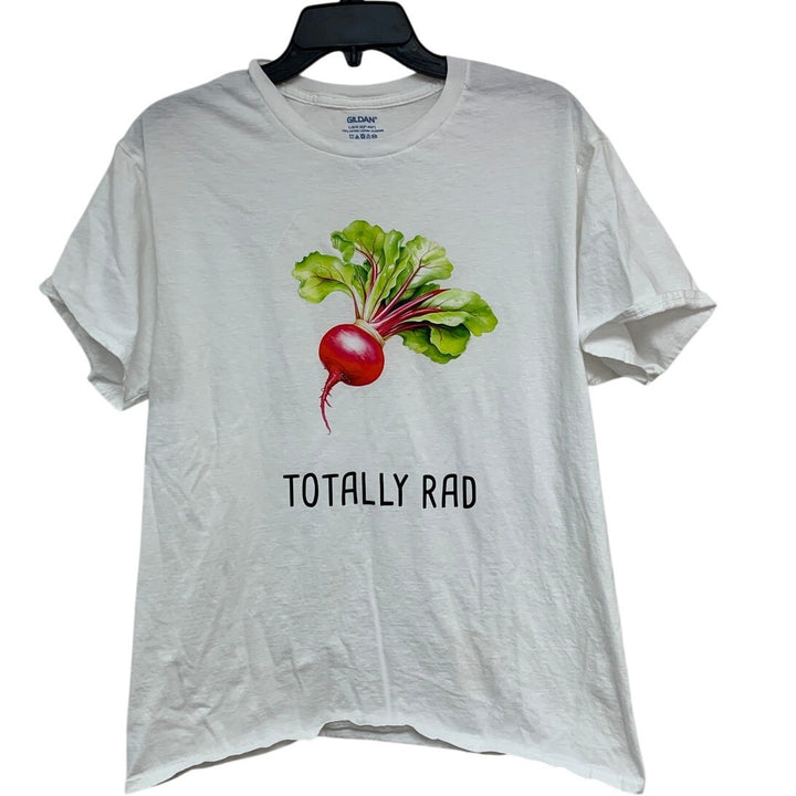 New Hand Printed Adult Large Totally Rad Radish Veggie Short Sleeve Tee Shirt