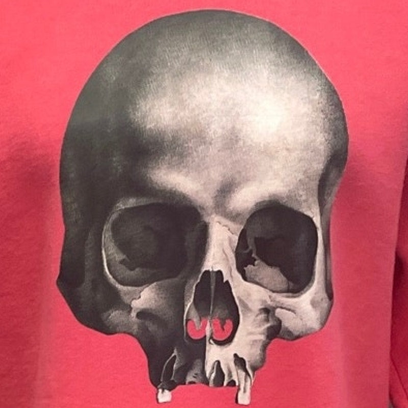 Upcycled Hand Printed Womens Large Human Skull Goth Bones Sweatshirt Dress