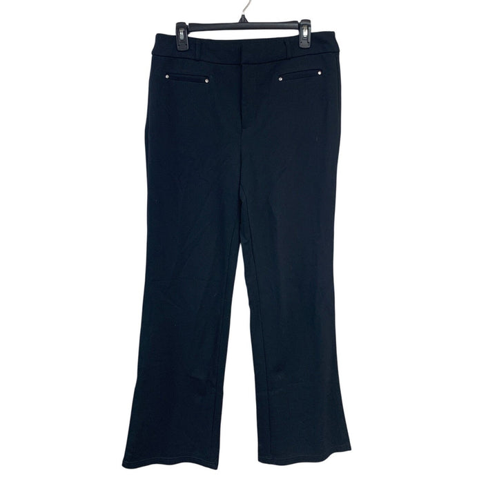 JM Collection Womens Size 10 Black Flat Front Stretchy Rayon Pants Faux Pockets