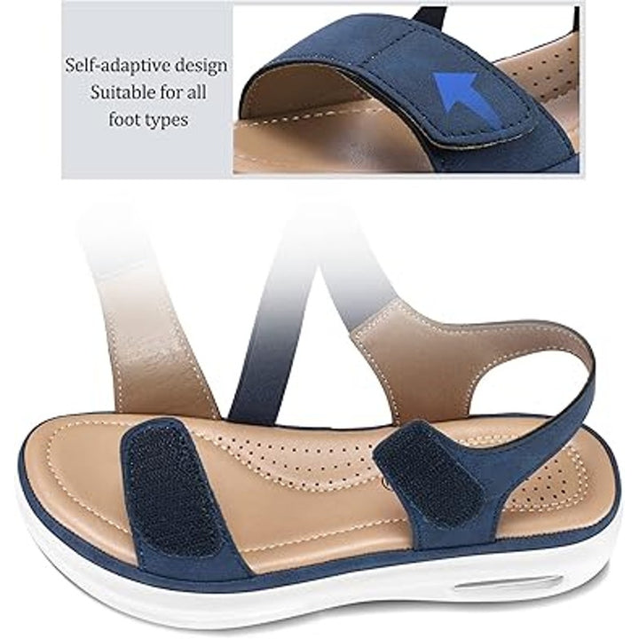 Mysoft Womens 9.5 Navy Open Toe 2" Platform Hook Loop Air Cushion Sandal Shoes