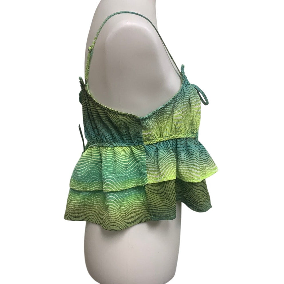 New Wild Fable Juniors Large Green Ruffled Strappy Cropped Ombre Top Shirt