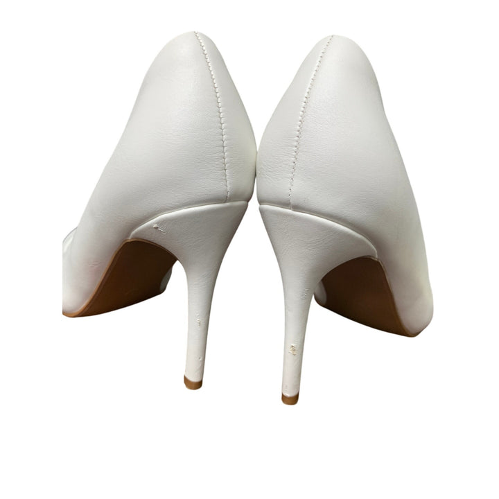 Idifu Womens 7 White 4" Stiletto Heel Pumps Slide On Closed Pointed Toe Shoes