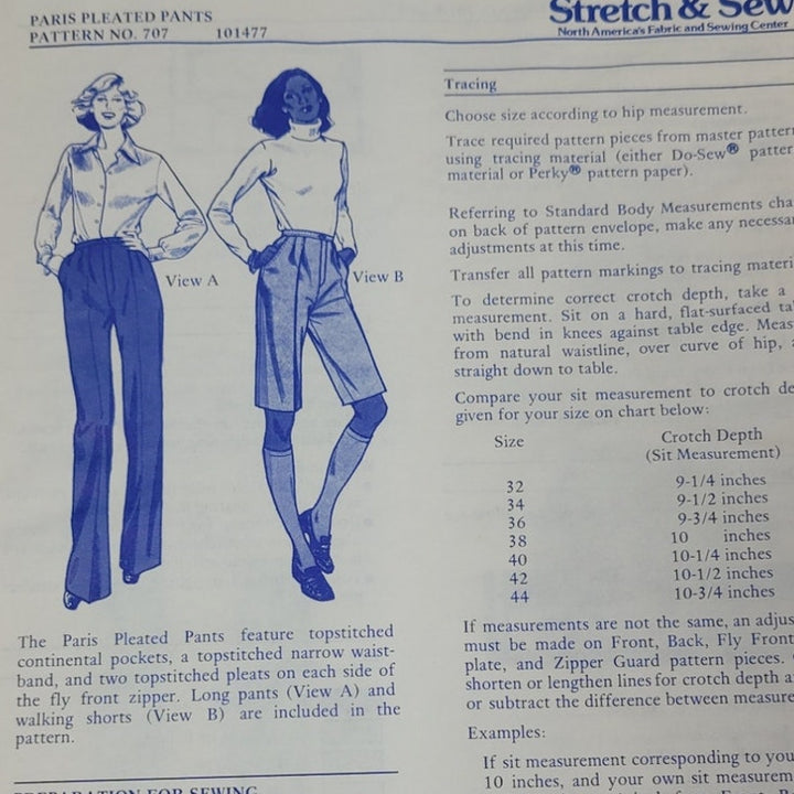 1977 Stretch &amp; Sew 707 Paris Pleated Pants Sewing Pattern, Complete &amp; Uncut