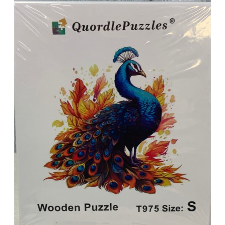 New NIB Quordle Puzzles Striking Peacock Wooden Jigsaw Puzzle 70+ Pieces