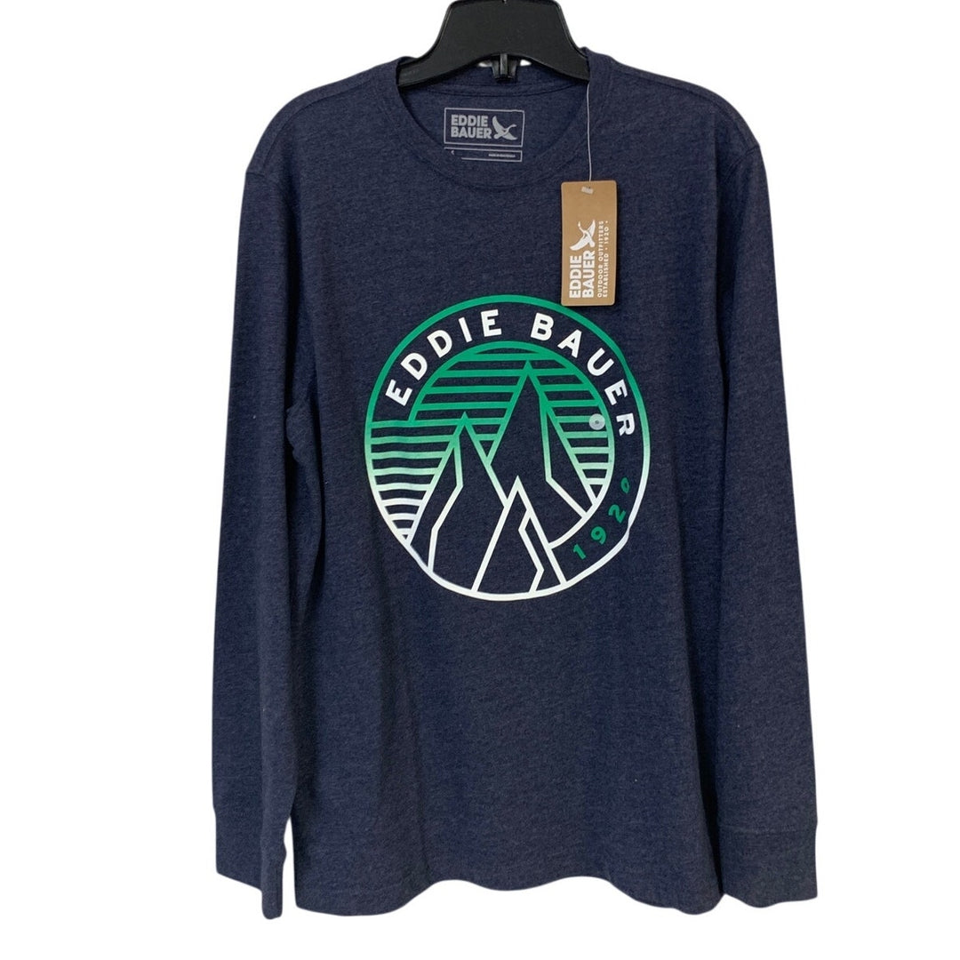 New Eddie Bauer Mens Small Navy Heather Gradient Peak 1920 Long Sleeve Tee Shirt