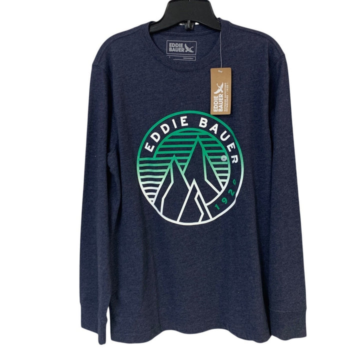 New Eddie Bauer Mens Small Navy Heather Gradient Peak 1920 Long Sleeve Tee Shirt