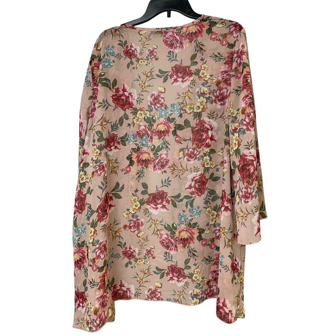 Shein Curve Womens 2XL Pink Rose Floral Long Sleeve Open Front Cardigan