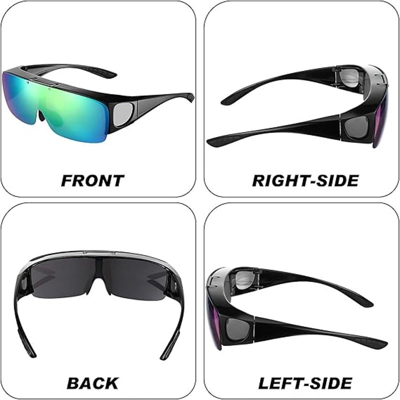 New Frienda 2 Pcs Black Shiny Blue Flip Sun Glasses Polarized Sports Sunglasses