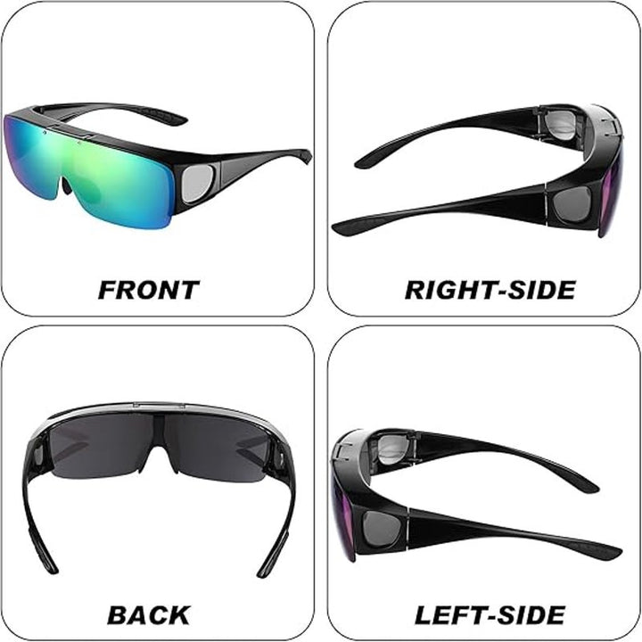 New Frienda 2 Pcs Black Shiny Blue Flip Sun Glasses Polarized Sports Sunglasses