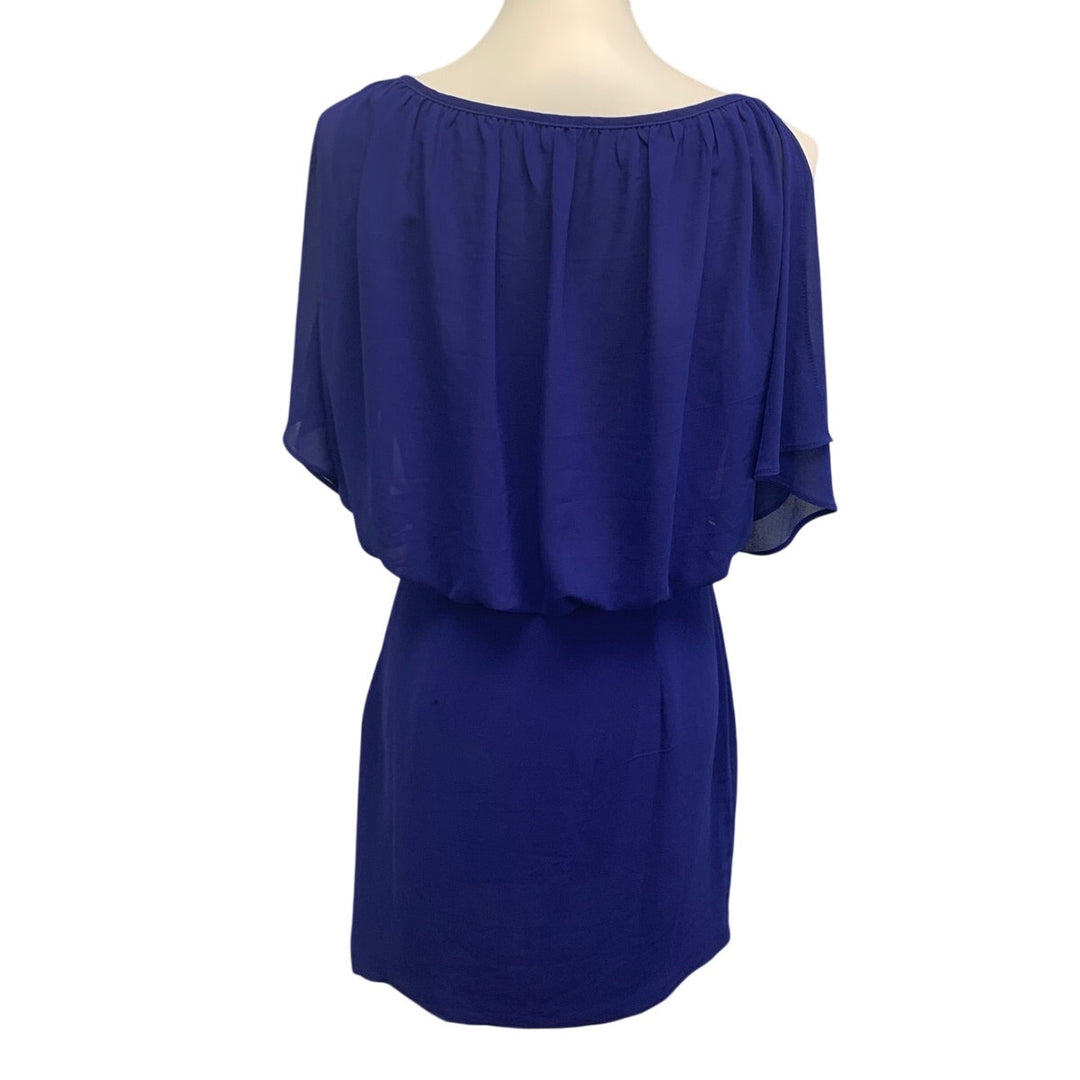JustFab Womens Large Gathered Waist Sheer Polyester Cap Sleeve Knee Length Dress