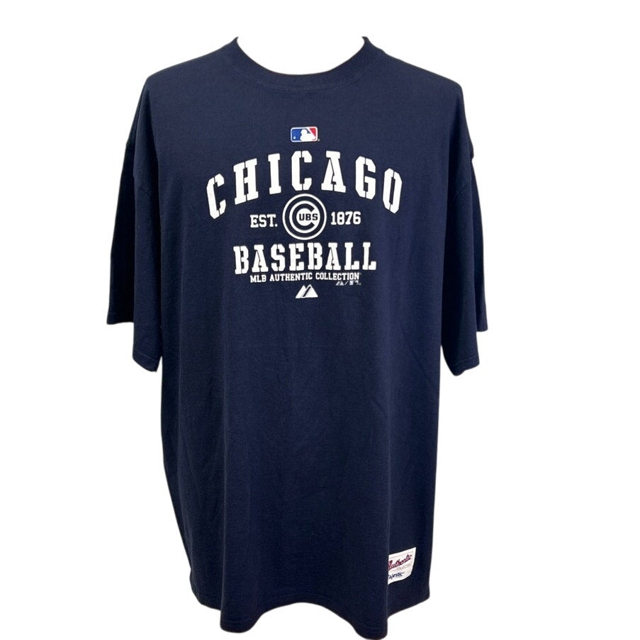 Majestic MLB Mens 2XL Chicago Baseball 100% Cotton Navy Short Sleeve Tee Shirt