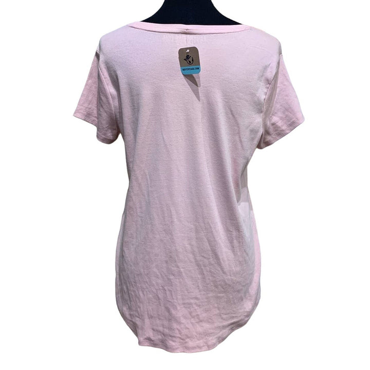 Hand Printed Upcycled Womens Large Watercolor Summer Seagull Bird Scoop Neck Tee