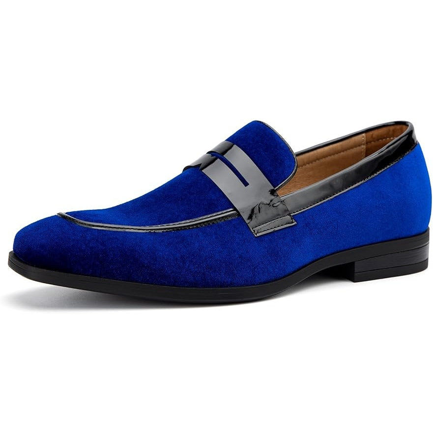 New Jitai Mens Size 10 Blue Velvet Slide On Low Heel Penny Loafer Formal Shoes