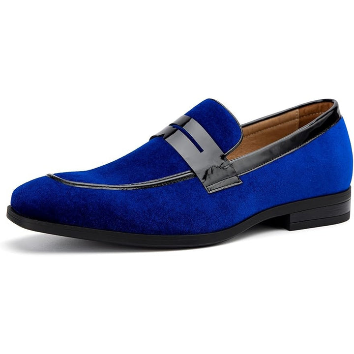 New Jitai Mens Size 10 Blue Velvet Slide On Low Heel Penny Loafer Formal Shoes