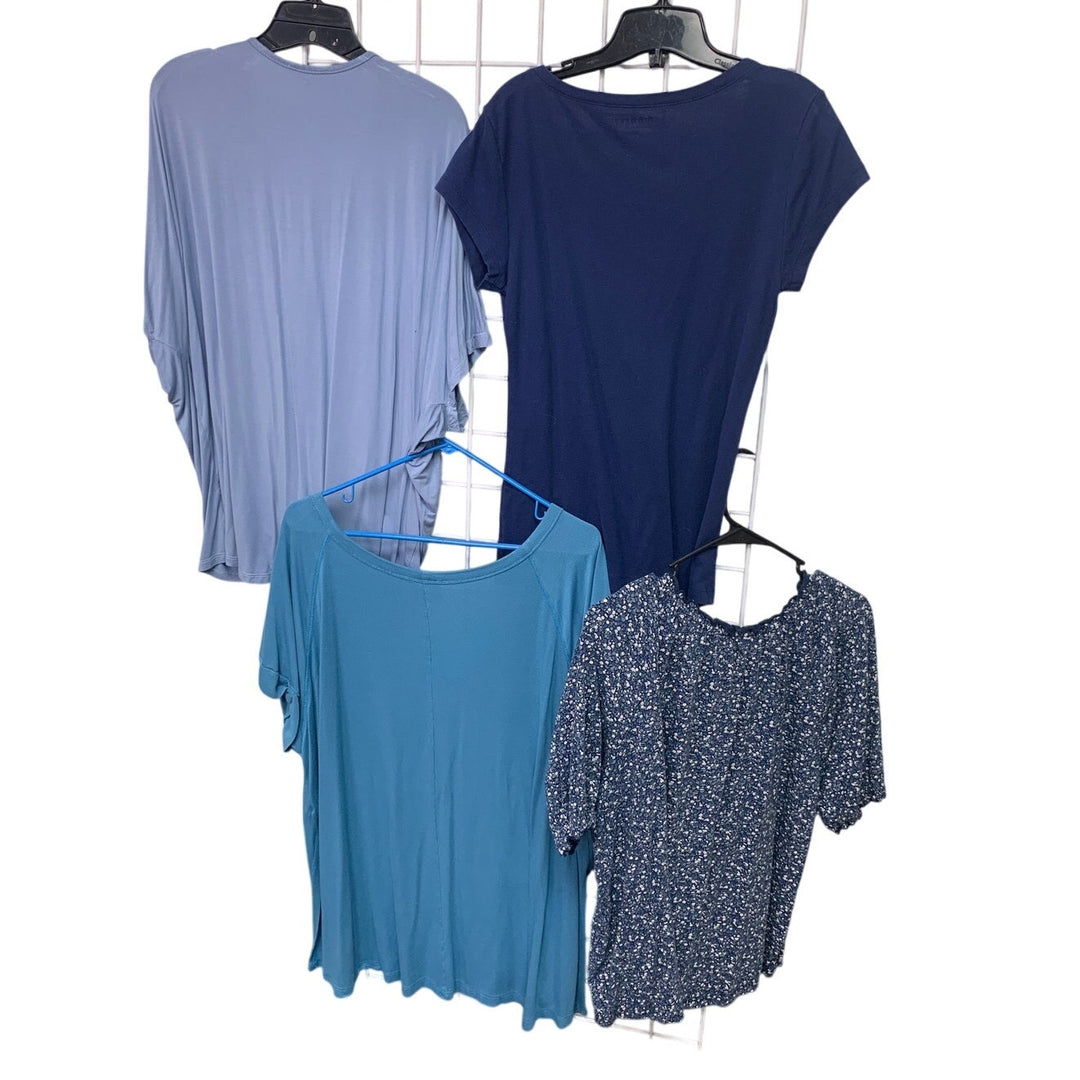 Lot of 4 Umgee Old Navy Wonderly Womens Large V-Neck Blue Floral Solid Tops
