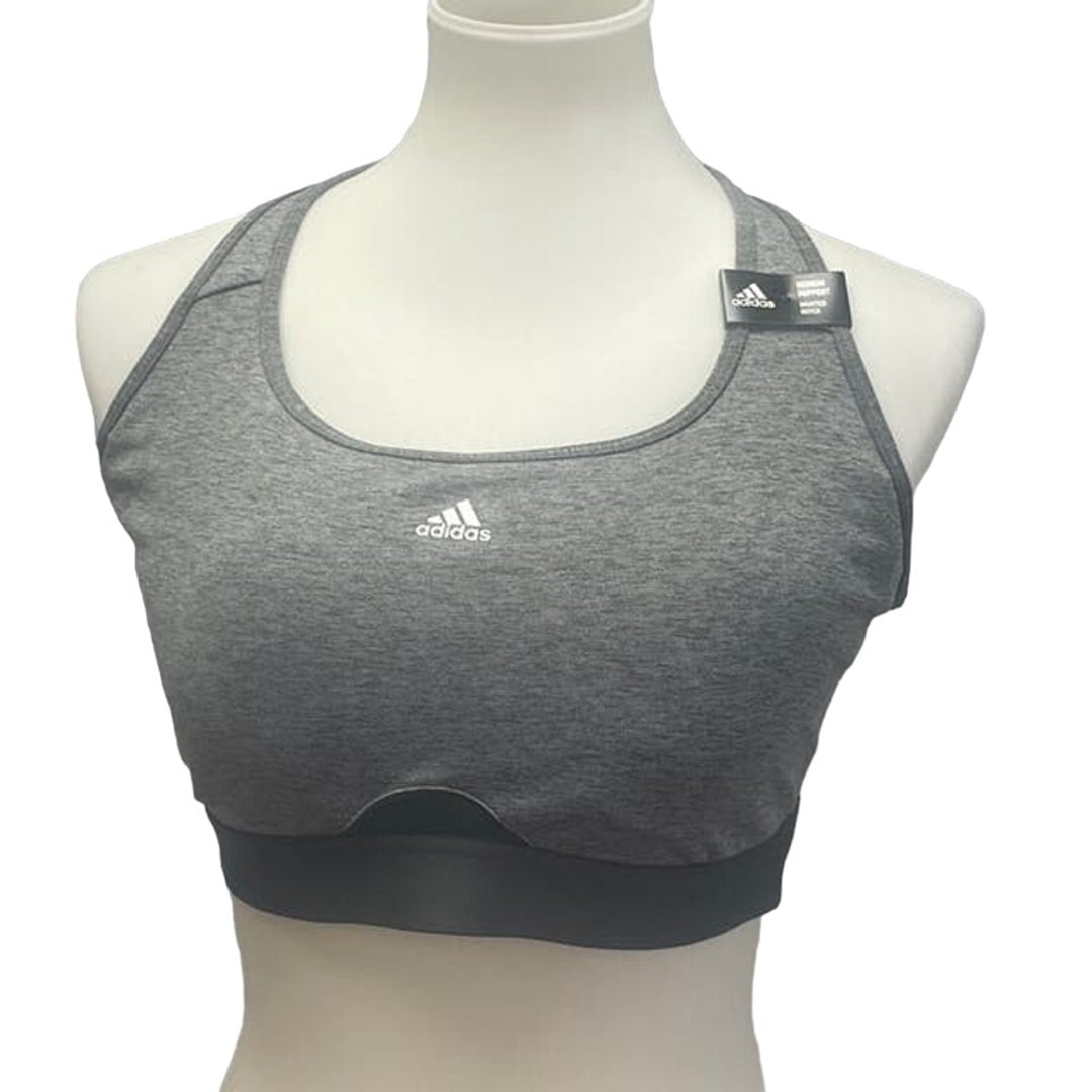 New Adidas Large 44DD Gray Medium Support Removeable Pads Training Sports Bra