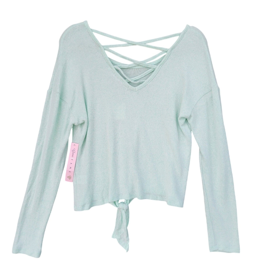 NWT New Crave Fame Womens Large Mint Criss-Cross Back Tie Front Long Sleeve Top
