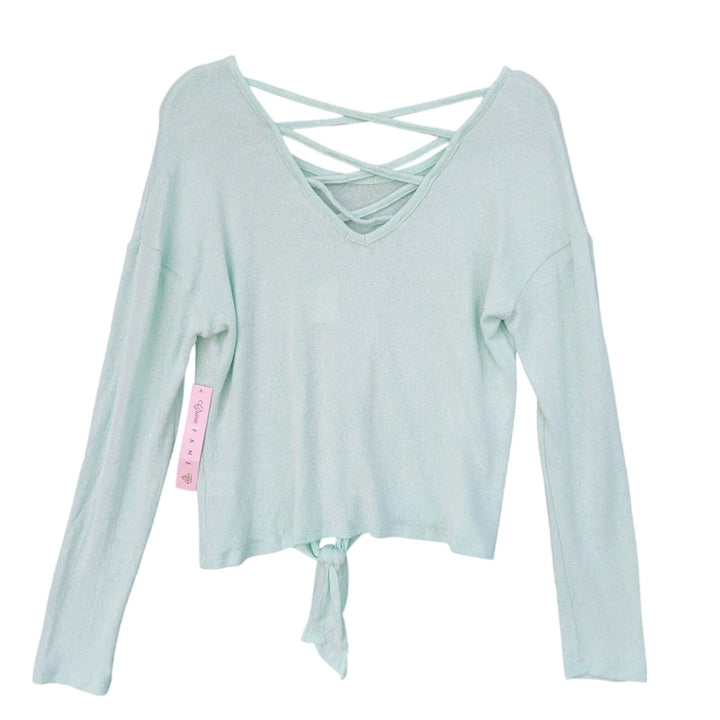 NWT New Crave Fame Womens Large Mint Criss-Cross Back Tie Front Long Sleeve Top