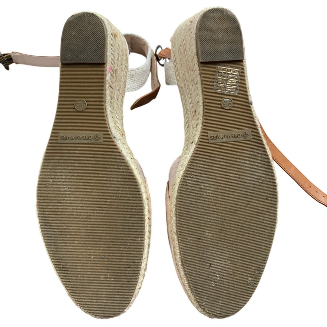 Dream Pairs Women Size 9.5 Pink Tan Espadrille 2.5" Wedge Heel Ankle Strap Shoes