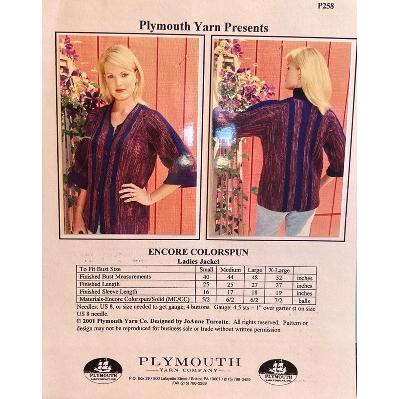New Plymouth Yarn P258 Encore Colorspun Ladies Jacket Sweater Knitting Pattern