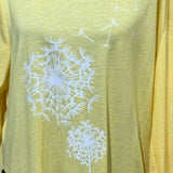 Hand Printed 2X Make A Wish Dandelion Long Sleeve Tee w Button Detail