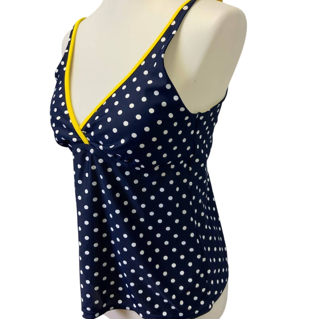 Nautica Womens Large Polka Dot Deep V Flowy Swim Suit Top Adjustable Straps