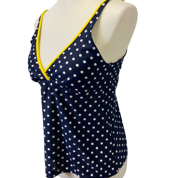 Nautica Womens Large Polka Dot Deep V Flowy Swim Suit Top Adjustable Straps
