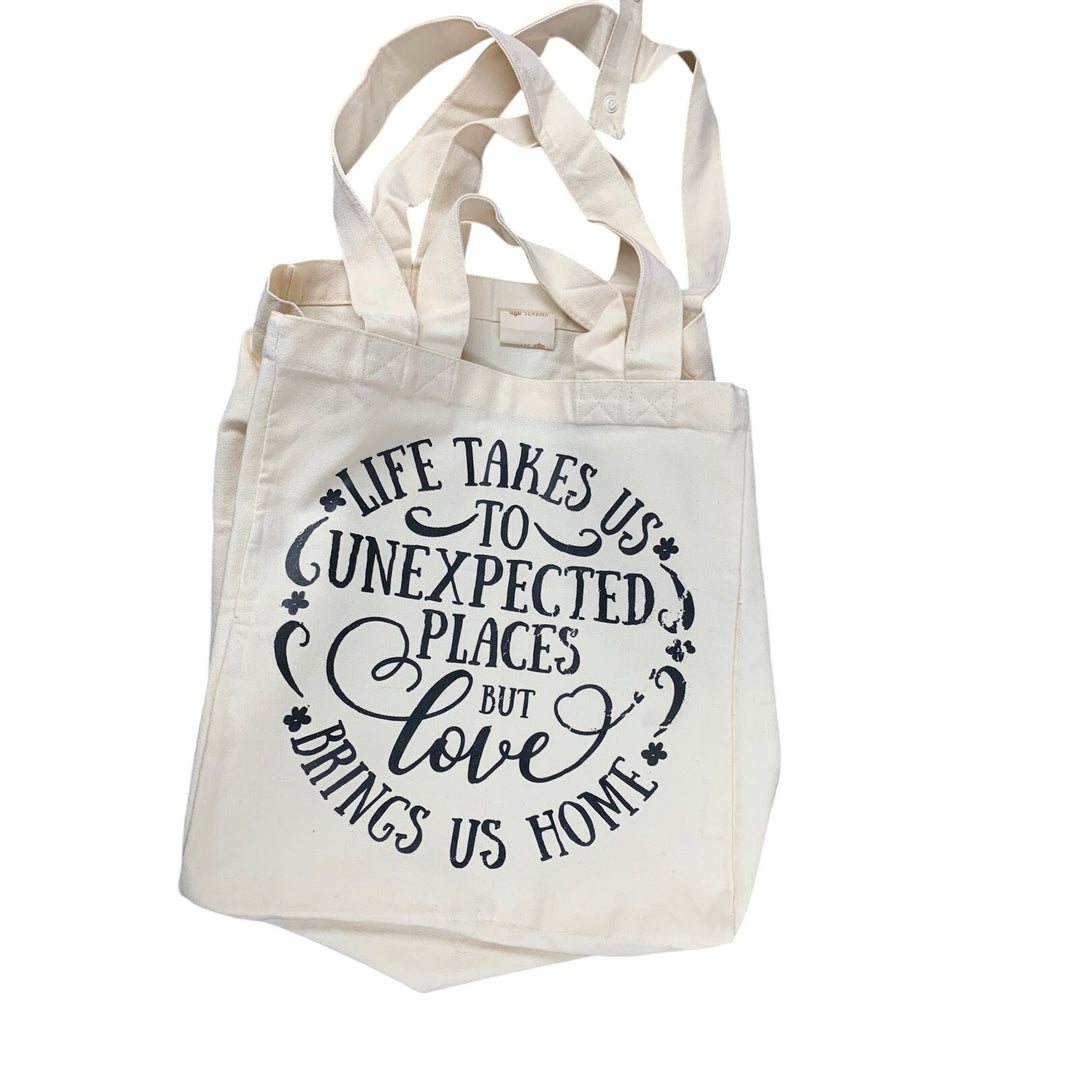 New Hand Printed Love Brings Us Home VitaSerena XL Canvas Grocery 10GAL Tote Bag