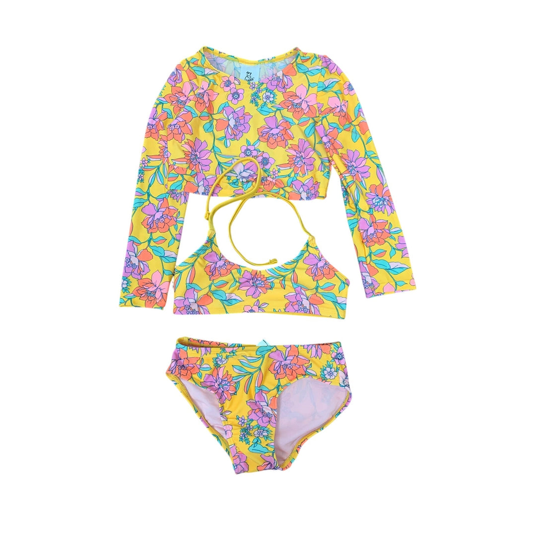 New Art Class Girls XS (XS) 3PC Long Sleeve Floral Bikini Swim Suit Swimsuit