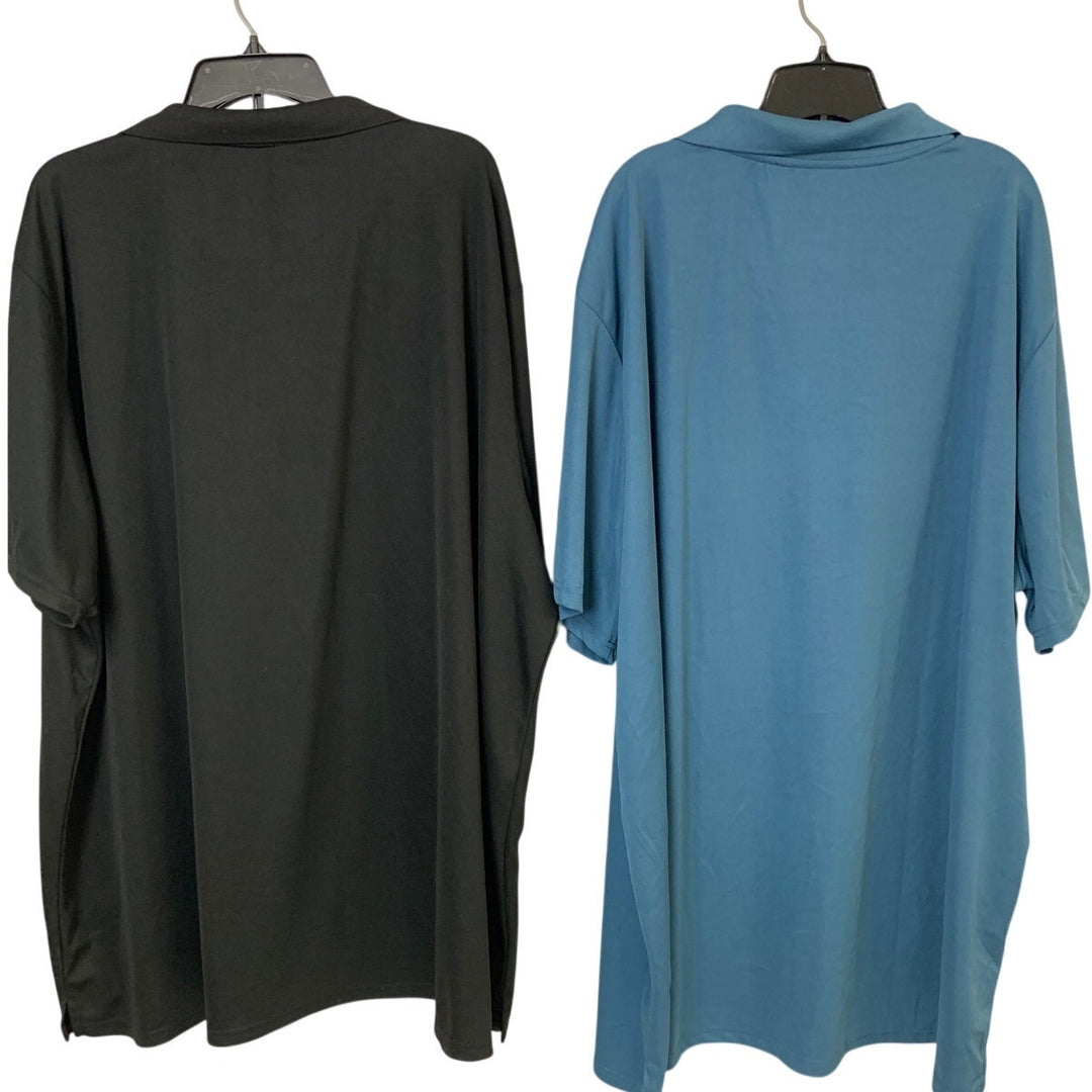 2 Real Essentials Mens 4XLT 100% Polyester Black Blue Short Sleeve Polo Shirts