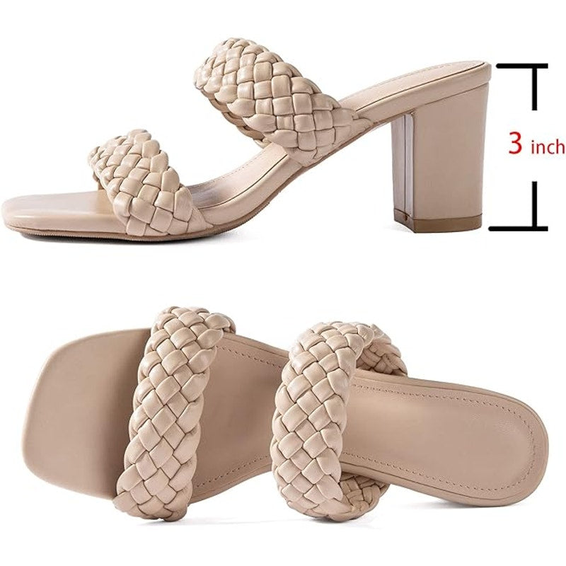 New NNG Womens Size 10.5 Tan Faux Leather Open Toe 3" Heel Slide On Sandal Shoes
