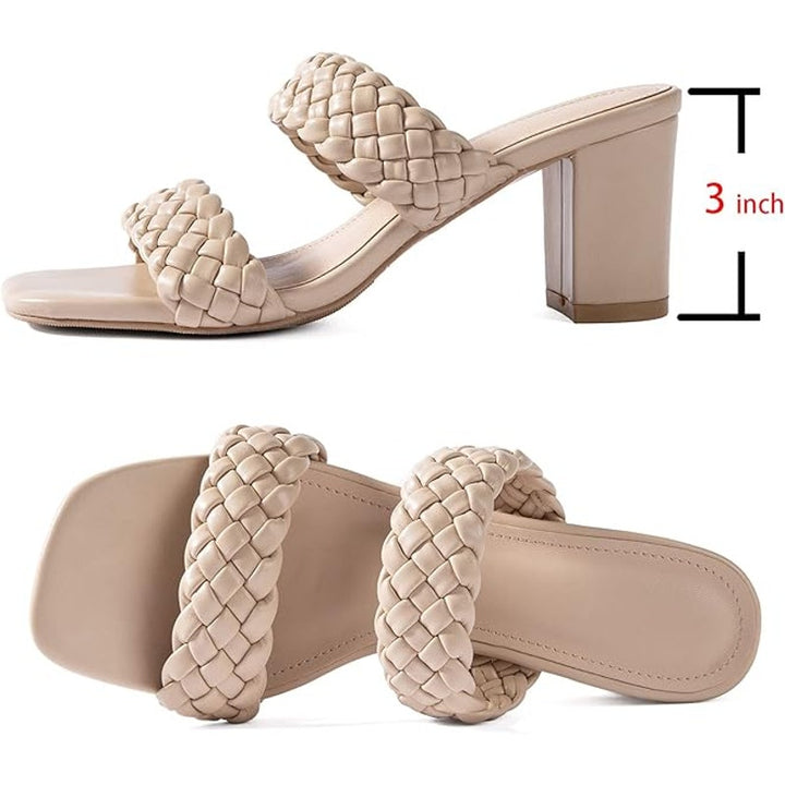 New NNG Womens Size 10.5 Tan Faux Leather Open Toe 3" Heel Slide On Sandal Shoes