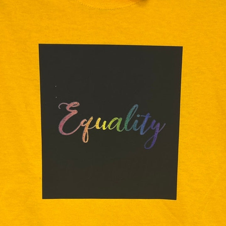 Upcycled Hand Printed Womens Small Rainbow Equality Short Sleeve Tee Shirt
