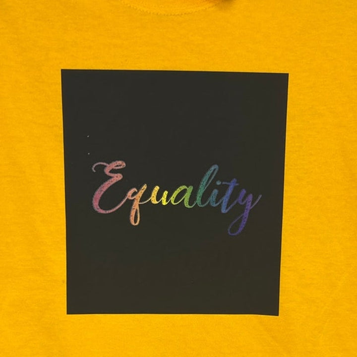 Upcycled Hand Printed Womens Small Rainbow Equality Short Sleeve Tee Shirt
