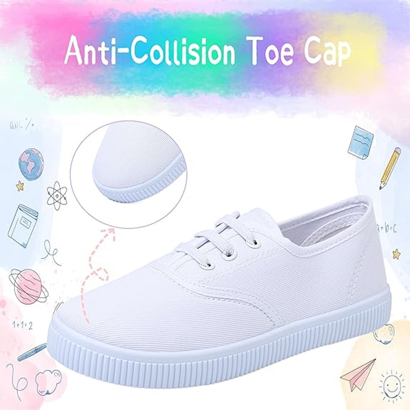 Girls Size 3.5 White Canvas Sneakers Lace Up Slip On Closed Round Toe Shoes