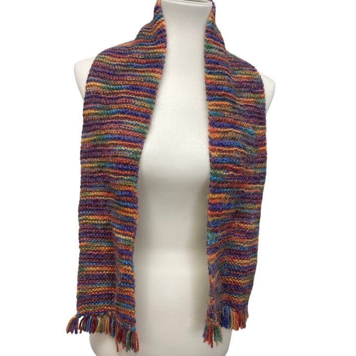 Handmade Acrylic Yarn Variegated Stripe Hand Knit Warm Winter Scarf w Fringe