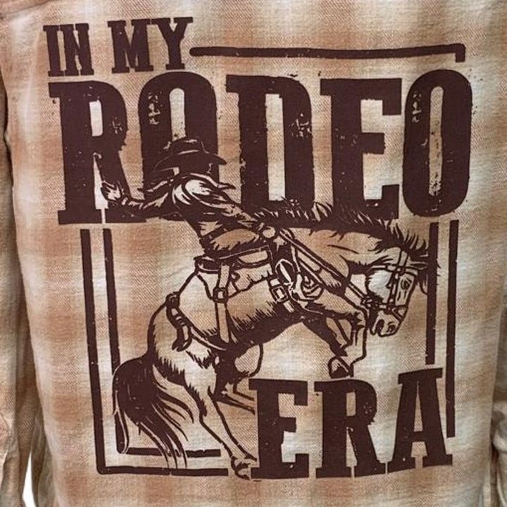 New Hand Printed Womens Medium In My Rodeo Era Long Sleeve Plaid Flannel Hoodie