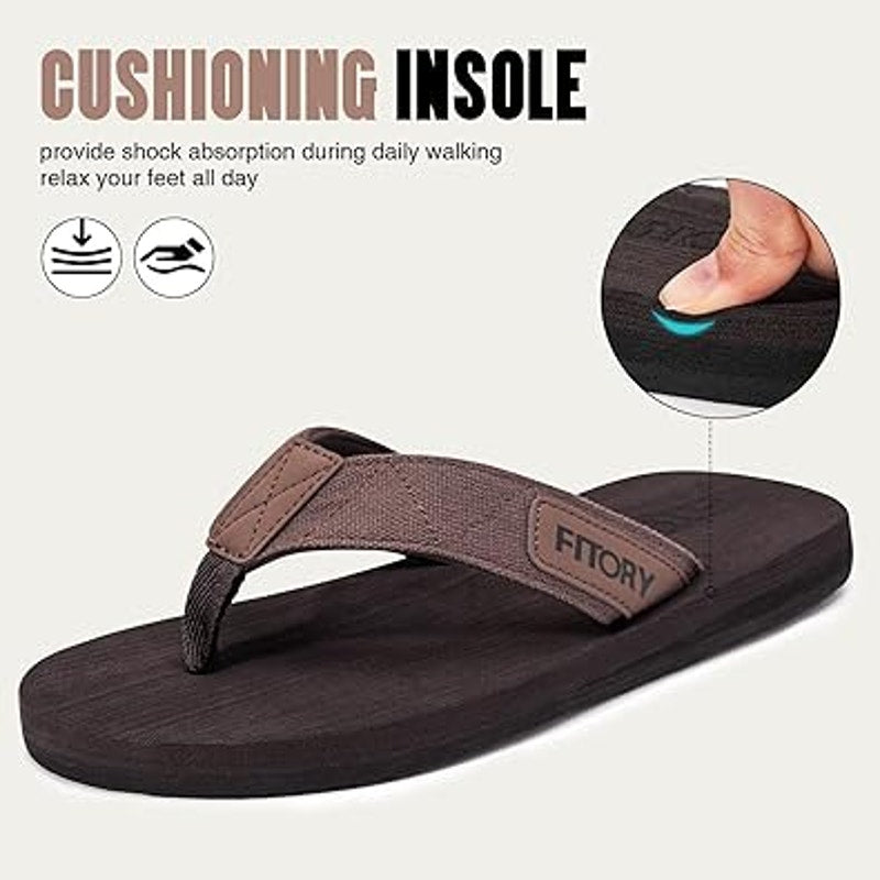 New Fitory Mens Size 11 Brown Cushioned Thong Slide On Flip Flop Comfort Sandals