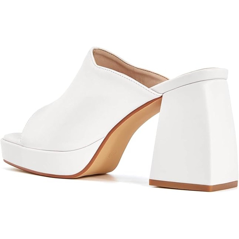 Coutgo Womens Size 9 White Faux Leather Open Toe 6" Block Heel Platform Shoes